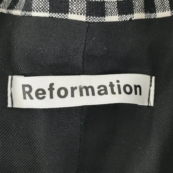 Reformation Rae Gingham Check Double Breasted Blazer Women's Small Linen Career